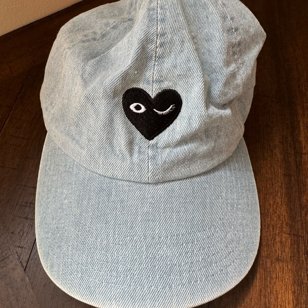 PacSun Denim Winky Face Heart Snapback Hat‎ Cap Skate Surf Dad Men Women Black